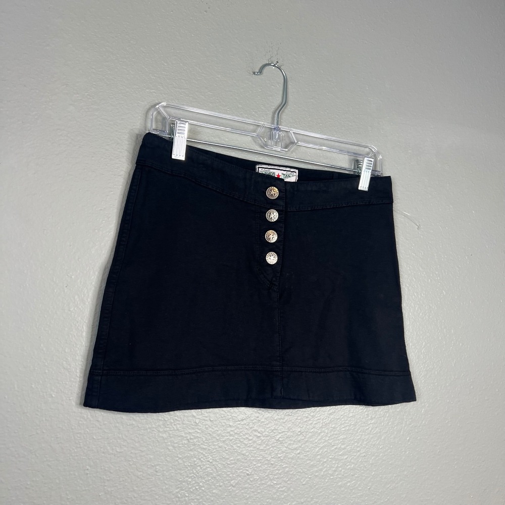 Hard Tail Mini Skirt Size 29 Black Button Front Cotton Y2K Grunge Made in USA - Picture 4 of 6